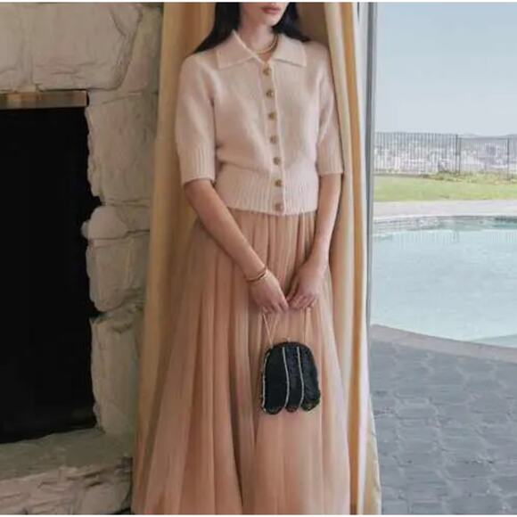 Reformation Daphne Collared Cardigan Size Medium‎ Sorbet Pink Short Sleeve - Picture 2 of 7